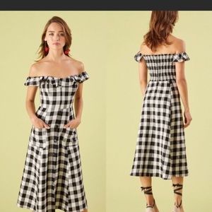 New Checkered Linen Reformation Hattie Dress